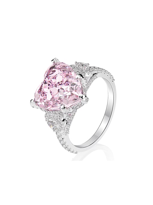 Pink [R 0926] 925 Sterling Silver High Carbon Diamond Heart Dainty Band Ring
